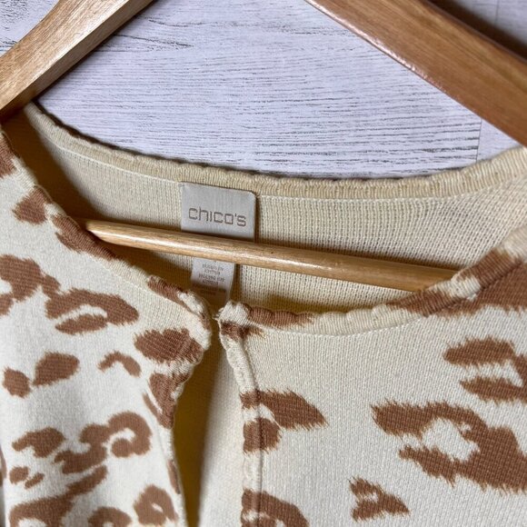 Chicos Sweater Womens Size 1 Cheetah Lace Hem Charlee Cardigan 100% Cotton - Picture 10 of 16